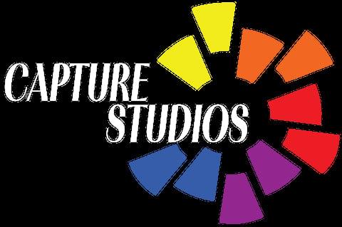 Capture Studios Logo with white text and colorful pie chart design